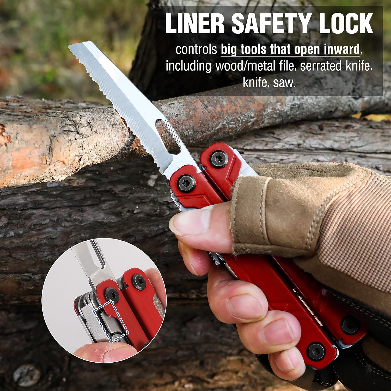18-in-1 Multi Tool Pliers Pocket Knife, 2 Safety Locks, EDC, Red | Gifts for Men Dad Women Wife, Stainless Steel