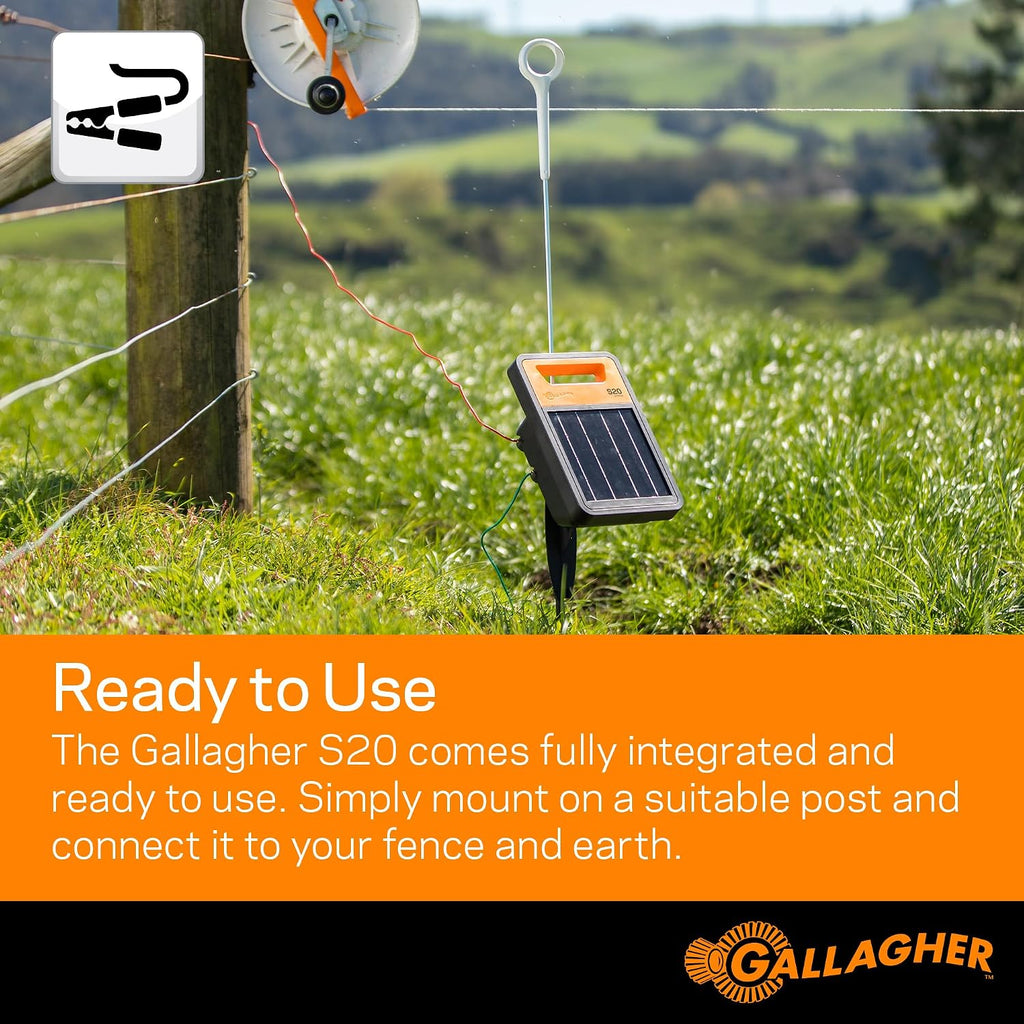 S20 Solar Electric Fence Charger | Powers Up to 2 Miles of Typical Fence | Lithium Battery Technology | 0.2 Joule