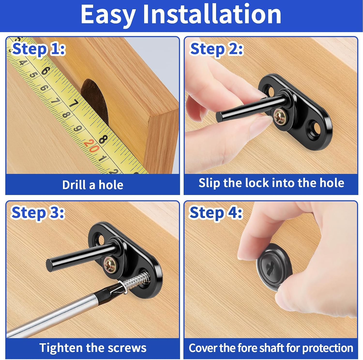 4 Pcs - Zinc Alloy Drawer Lock with Keys File Cabinet Lock Replacement, Desk Locks File Cabinet Lock for Wardrobe