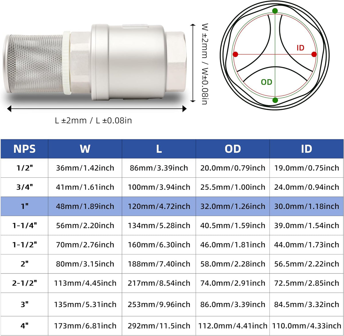 1" NPT Foot Valve with Filter Stainless Steel Heavy Duty Female Thread DN25