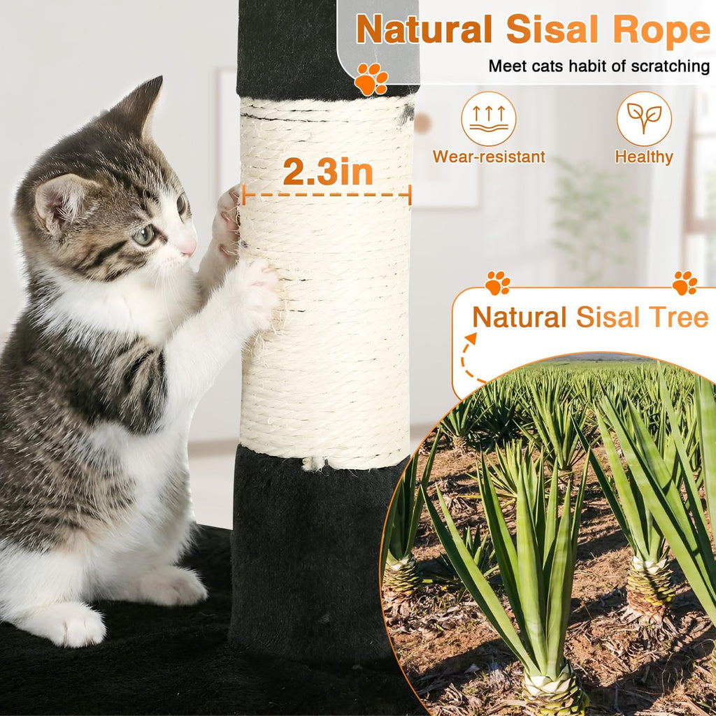 54" Cat Tree Tower | Dark Gray | Multi-Level Indoor Activity Center with Sisal Scratching Posts, Condos, Plush