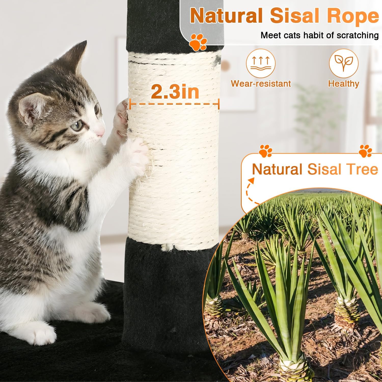 54" Cat Tree Tower | Dark Gray | Multi-Level Indoor Activity Center with Sisal Scratching Posts, Condos, Plush