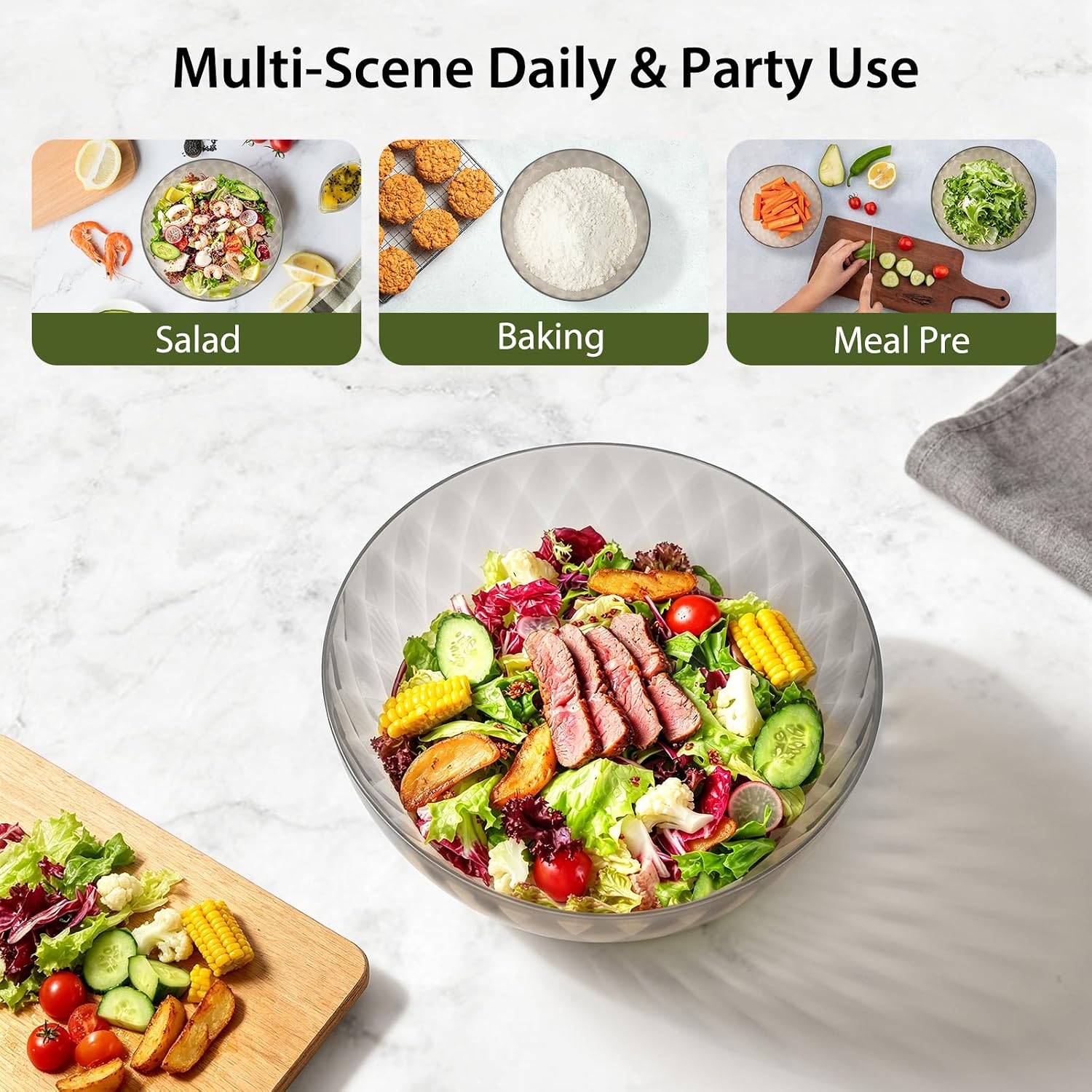 Plastic Mixing Bowls with Lids - 6 Piece Nesting Bowls Set with One-Press Easy-Cover Lids, Large Salad Bowl for