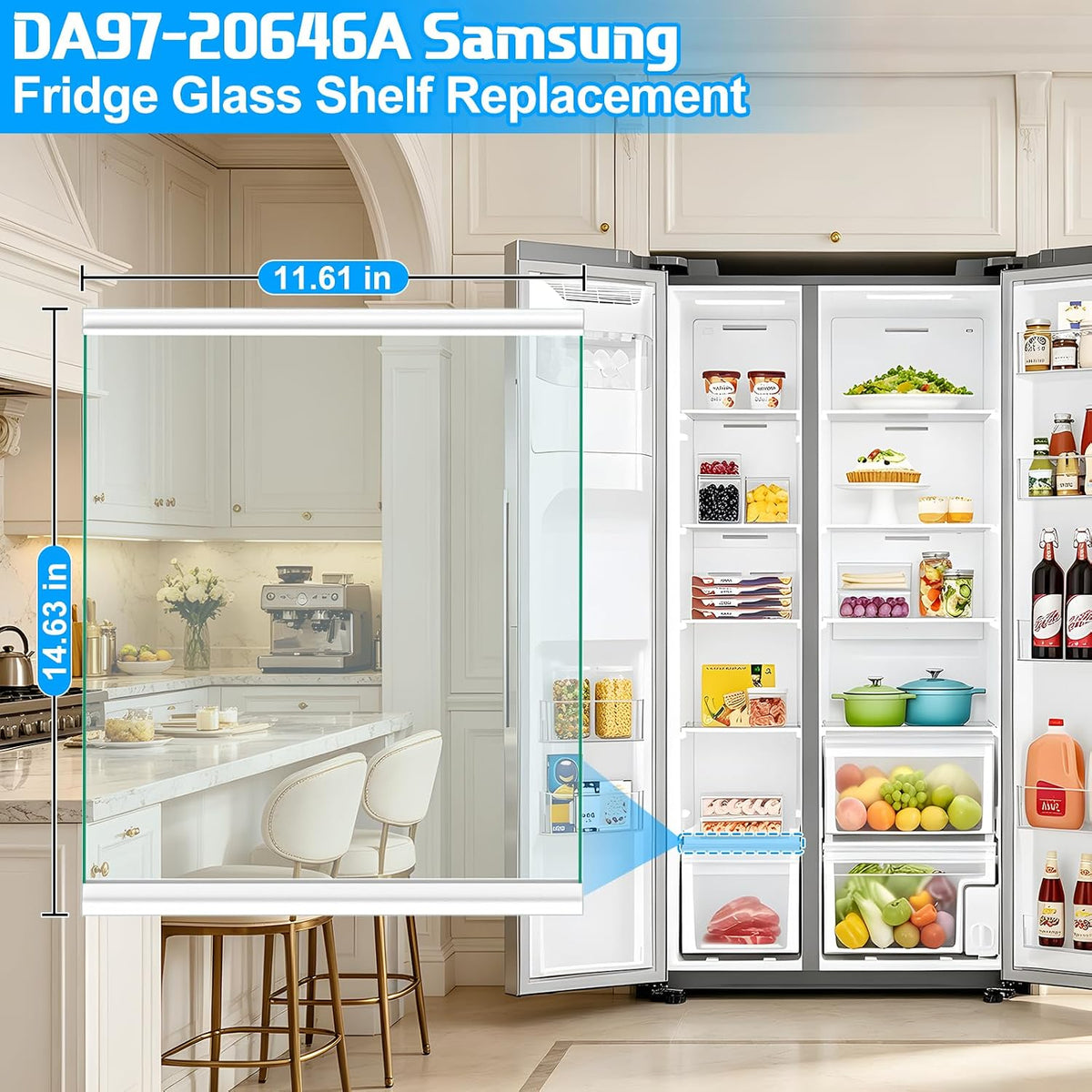ALVAR DA97-20646A Freezer Shelf Glass For Samsung Fridge Shelf Replacement