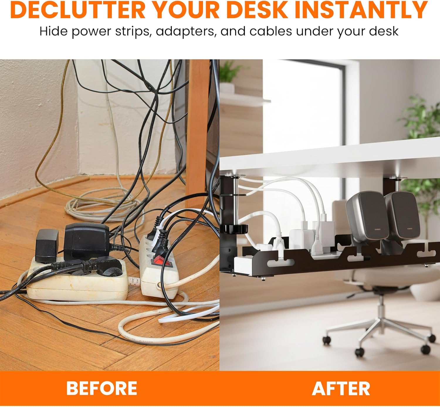 17'' Super Sturdy Cable Tray Under Desk Cord Organizer Standing Desk Cable Management System Large Power Strip Holder