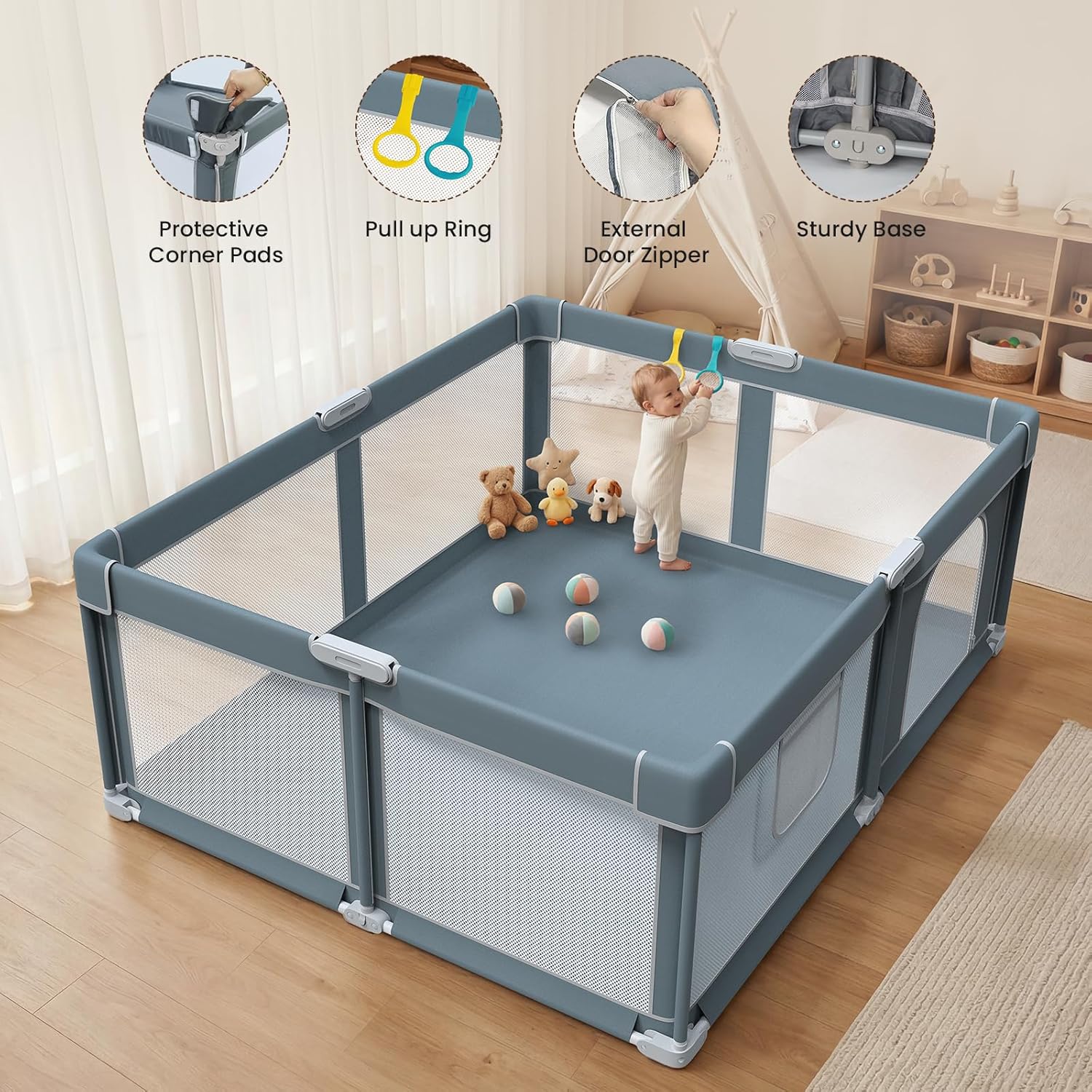Foldable Baby Playpen - 71"×59" Collapsible Playpen for Babies and Toddlers | Portable Travel Play Yard