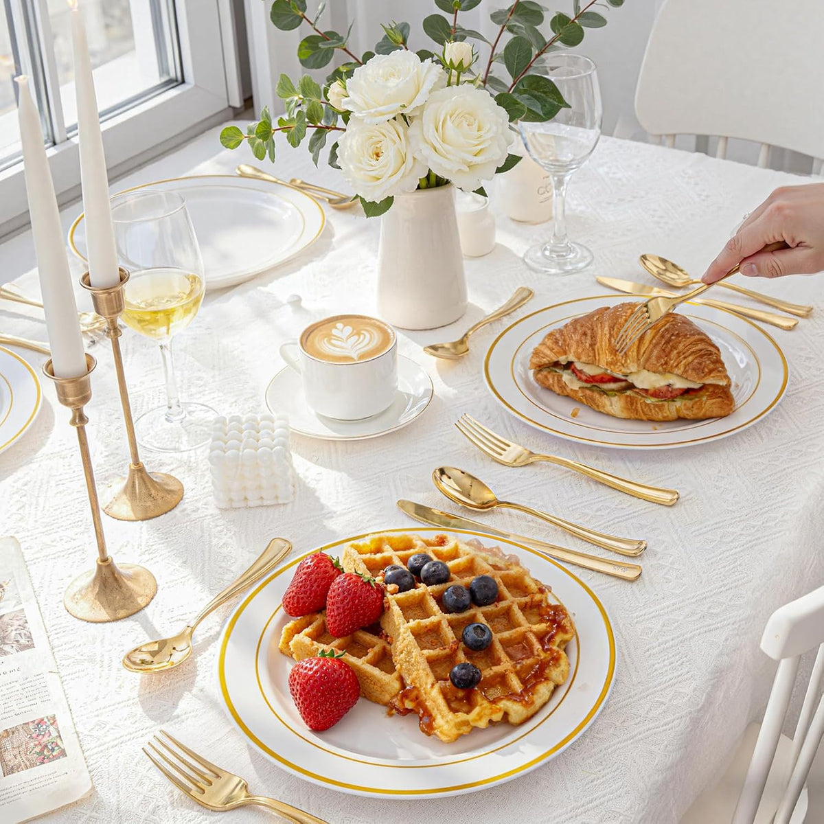 300 Pieces Gold Plastic Silverware - Heavy Duty Disposable Cutlery Set Plastic Gold Silverware Set Includes 100