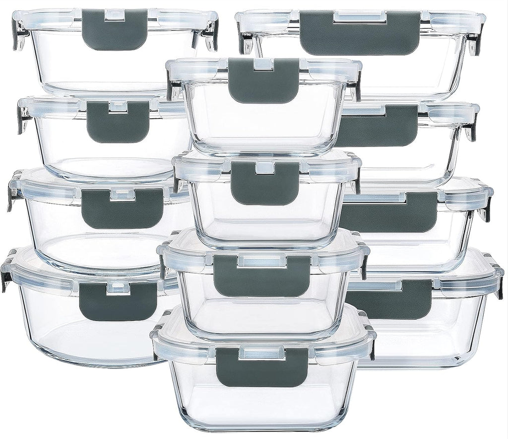 24-Piece Glass Food Storage Containers with Upgraded Snap Locking Lids,Glass Meal Prep Containers Set - Airtight