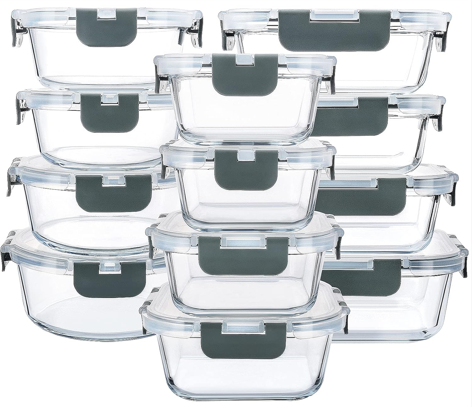 24-Piece Glass Food Storage Containers with Upgraded Snap Locking Lids,Glass Meal Prep Containers Set - Airtight