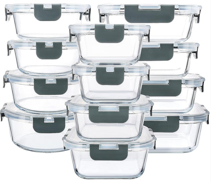 24-Piece Glass Food Storage Containers with Upgraded Snap Locking Lids,Glass Meal Prep Containers Set - Airtight
