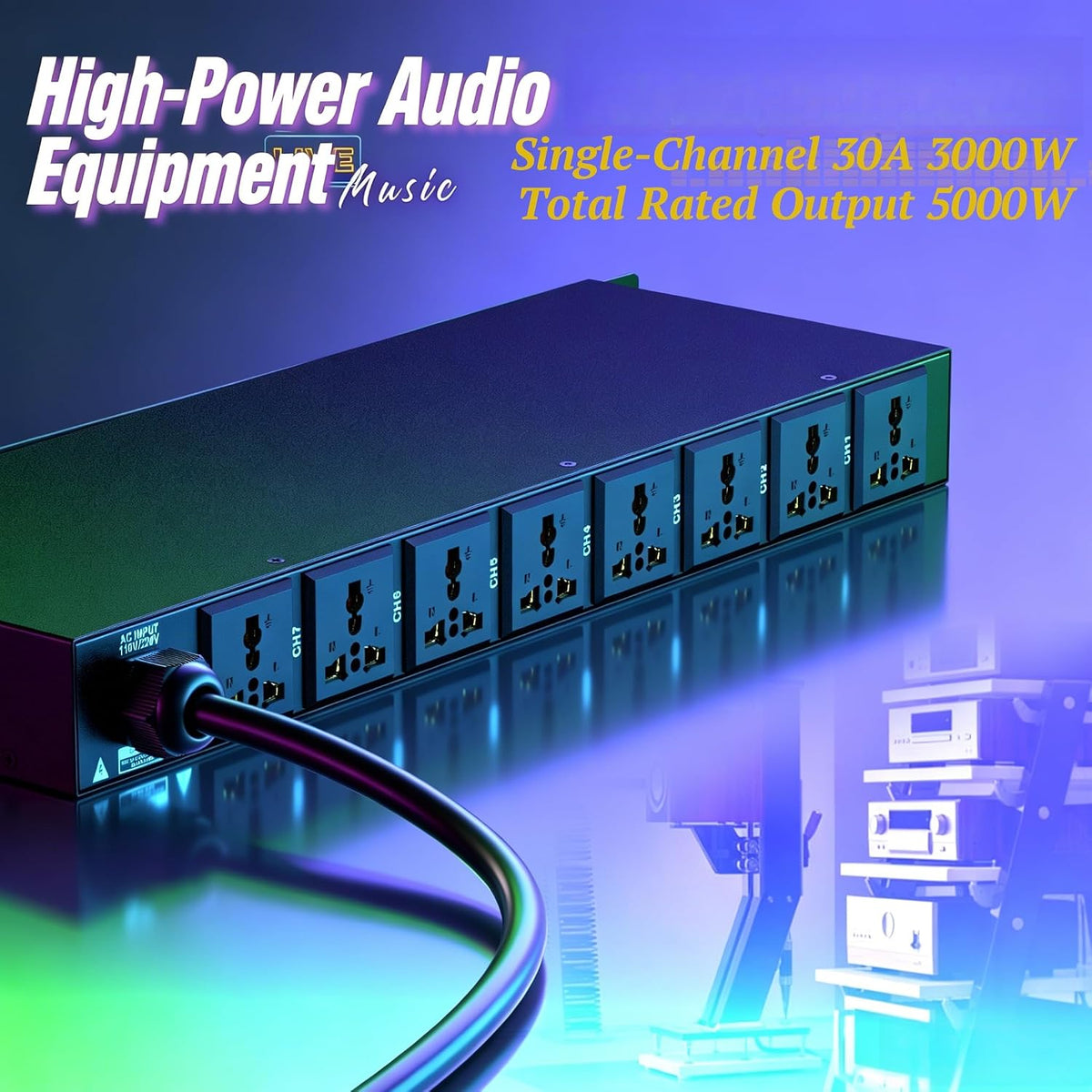 10 Outlet Power Conditioner 3000W 30A Power Sequencer for Audio Equipment