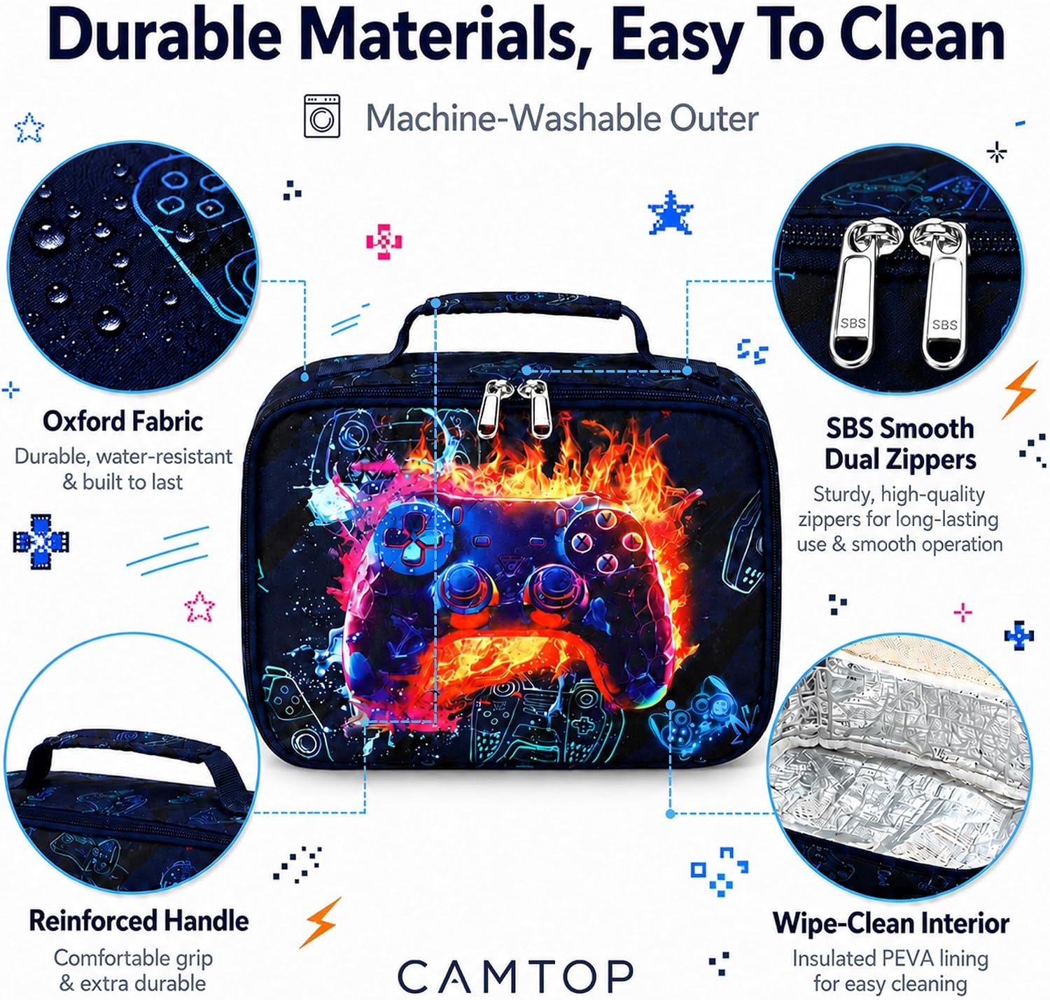 Lunch Box Kids Boys Insulated Lunch Cooler Bag Reusable Lunch Tote Kit for School Travel，Black