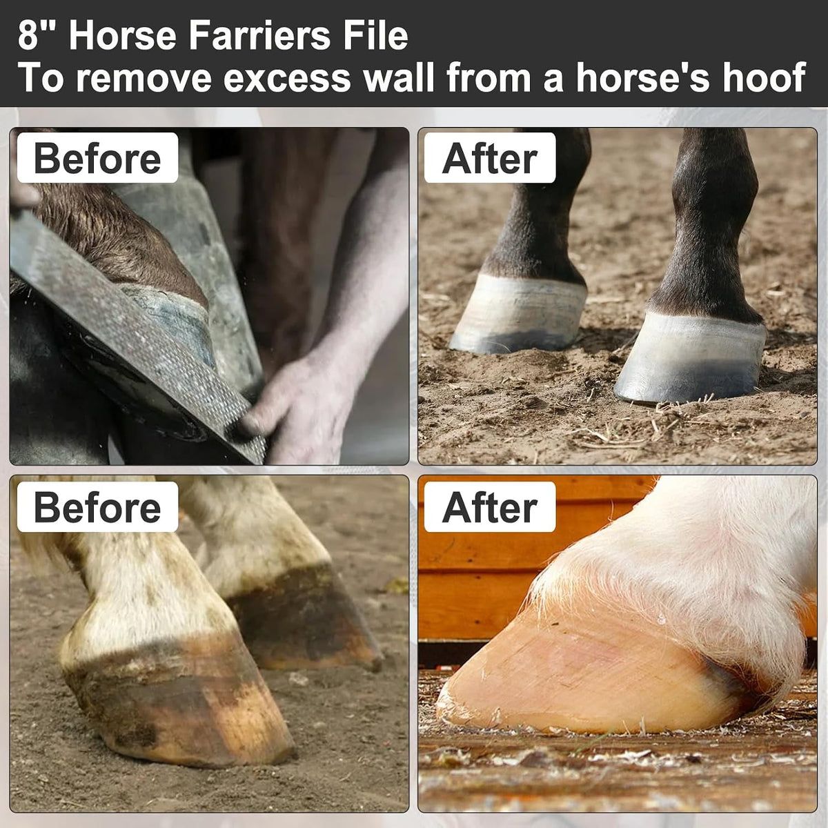 Horseshoe Trimming Tool 8 Inch Hoof Rasp, Solid Carbon Steel Horseshoe File with Rubber Handle, Double Sided Hoof
