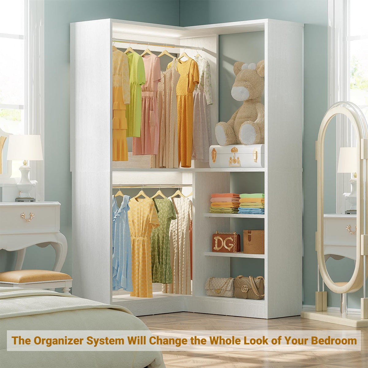 36" Corner Closet System with Shelves, L Shape Closet Organizer