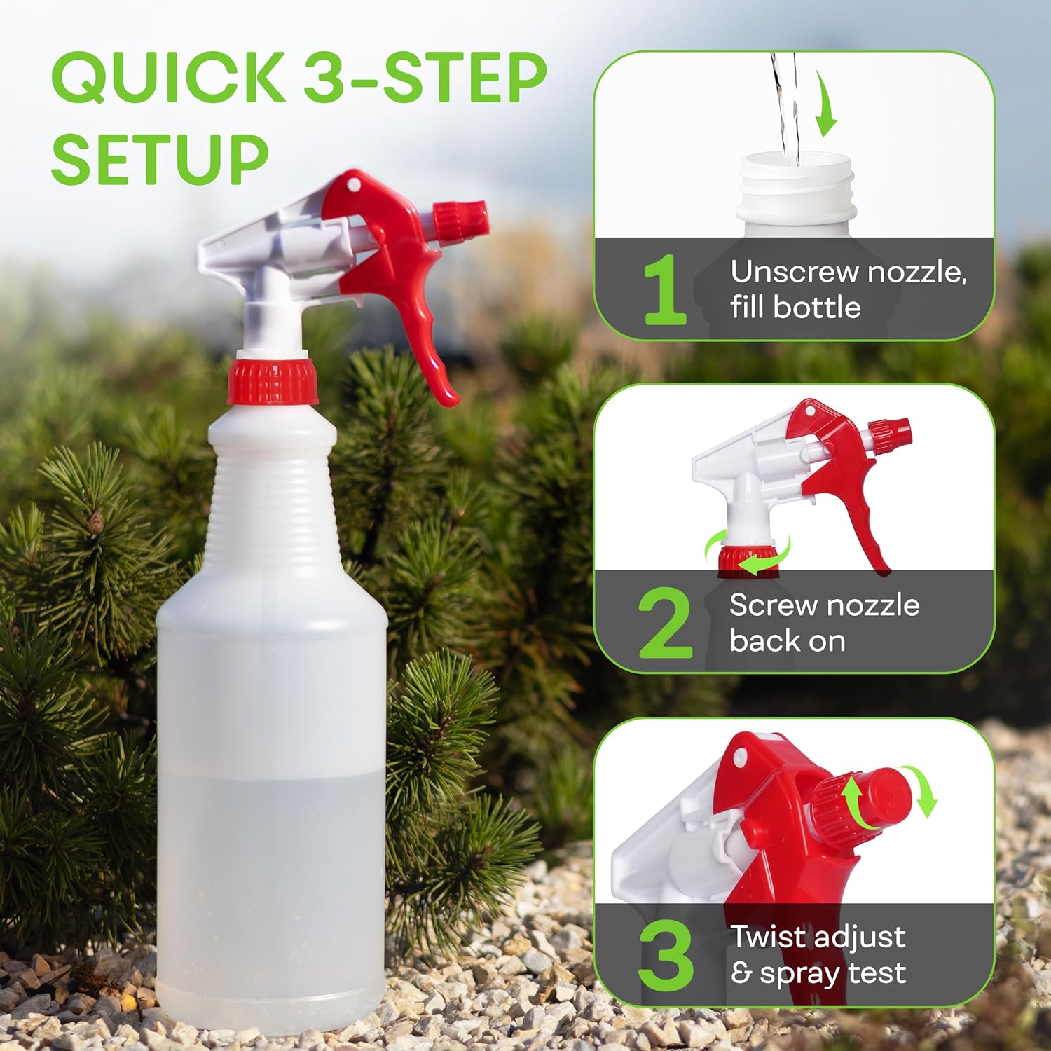 32 OZ Empty Plastic Spray Bottle, Heavy Duty with Adjustable Spray Nozzle, Chemical Resistant, All Purpose