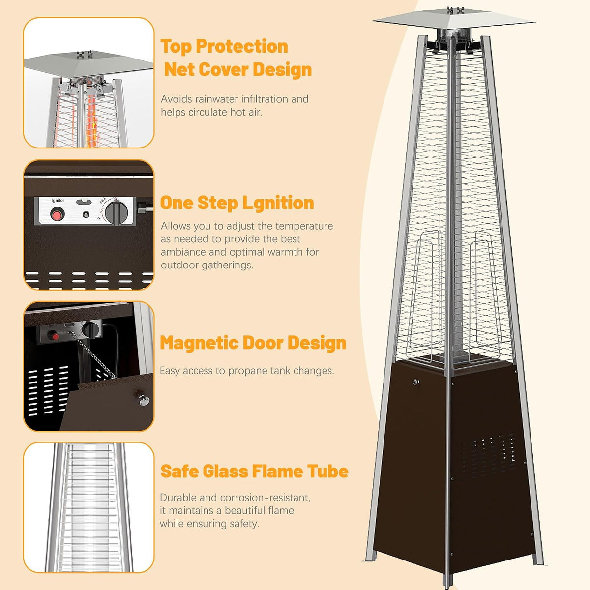 Patio Heater 48,000 BTU Outdoor Propane Heater with Wheels
