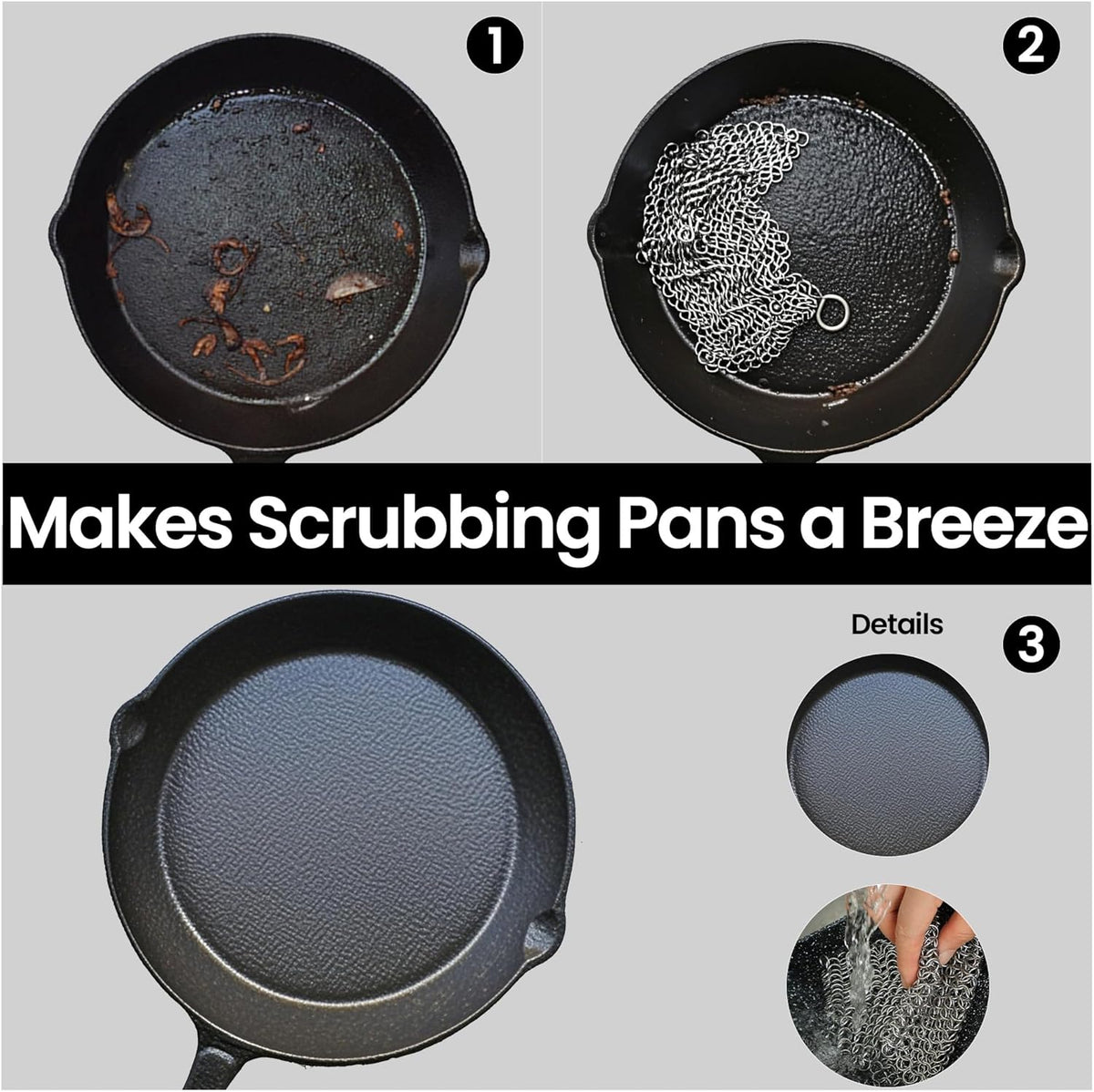 Cast Iron Chainmail Scrubber, 316L Stainless Steel Cleaner 8x6 in