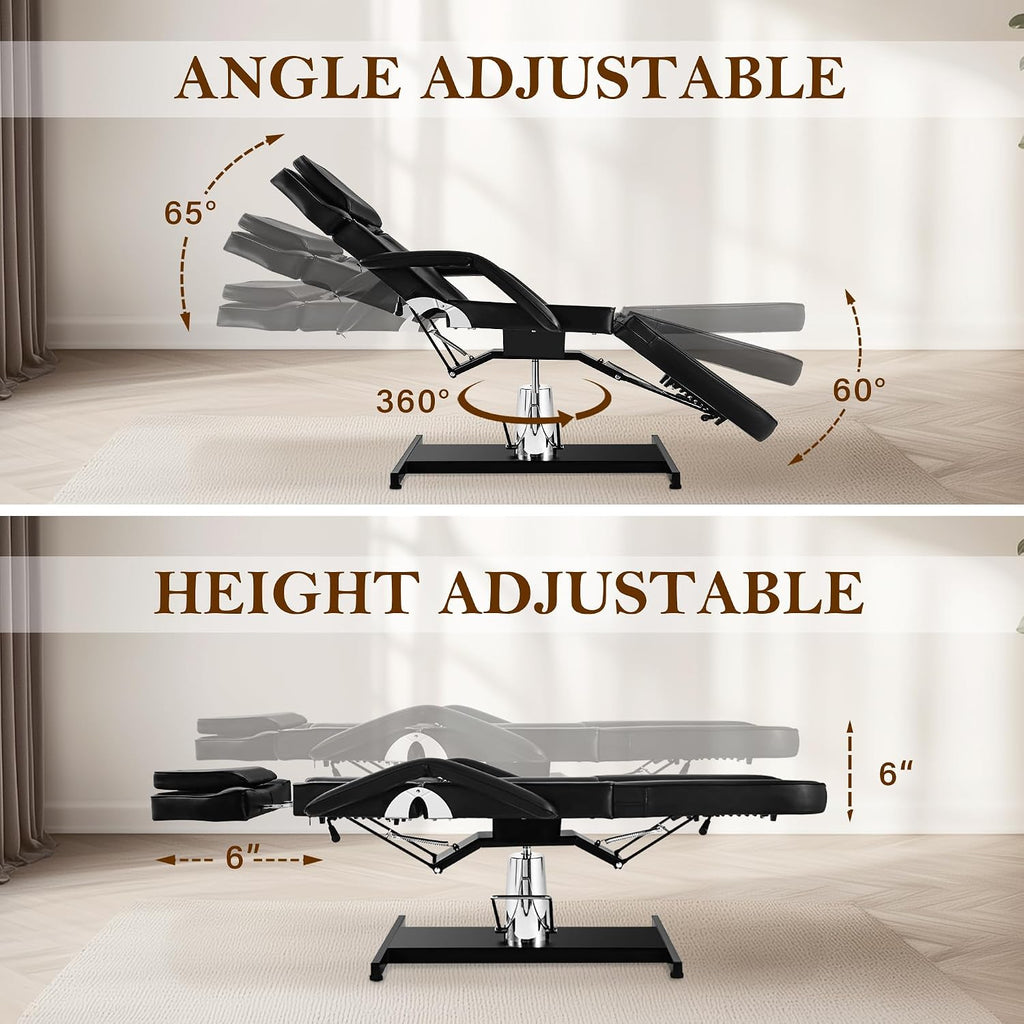 Facial Tattoo Chair, Hydraulic Esthetician Bed with Rolling Stool, Extended Head Spa Tattoo Artist Massage Table 360°