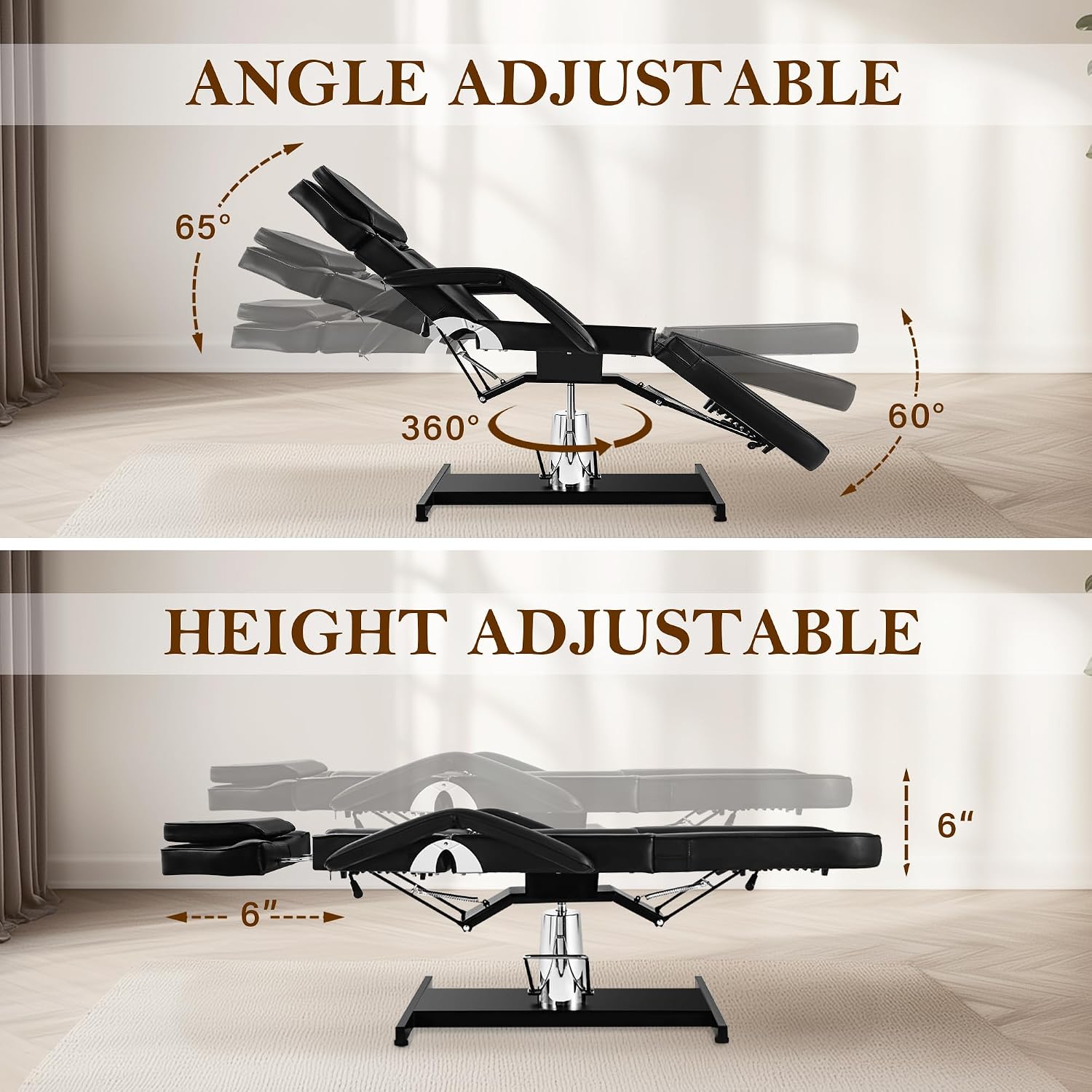 Facial Tattoo Chair, Hydraulic Esthetician Bed with Rolling Stool, Extended Head Spa Tattoo Artist Massage Table 360°