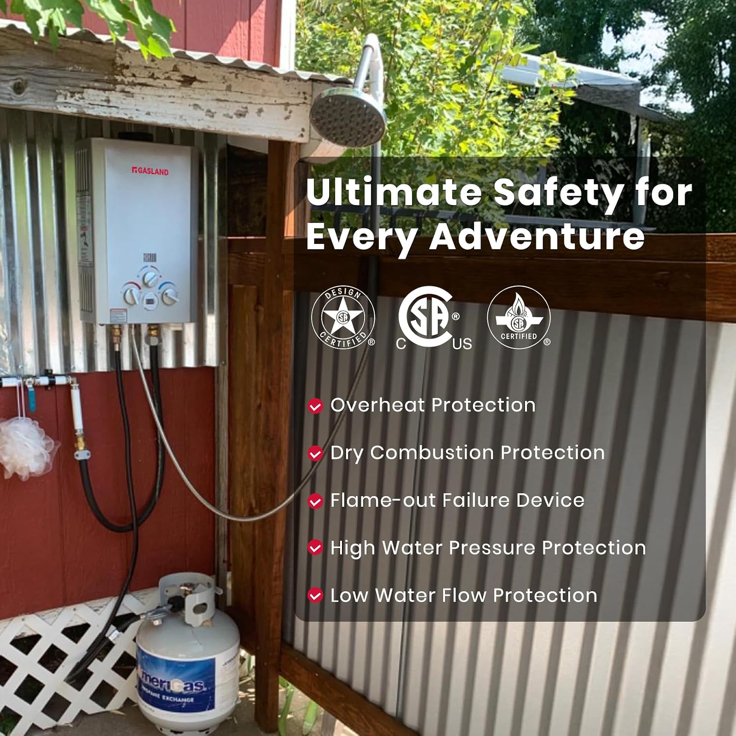 BE158S Tankless Water Heater Propane | CSA Certified | 6L 1.58 GPM | Portable Outdoor Camp Shower, Overheating