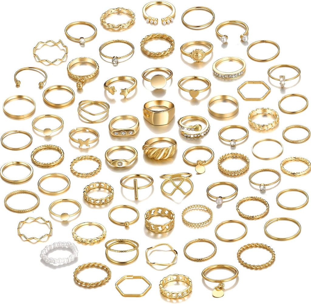 68 Pcs Gold Knuckle Rings Set for Women, Stackable Boho Joint Finger Midi Rings Silver Hollow Carved Crystal Stacking