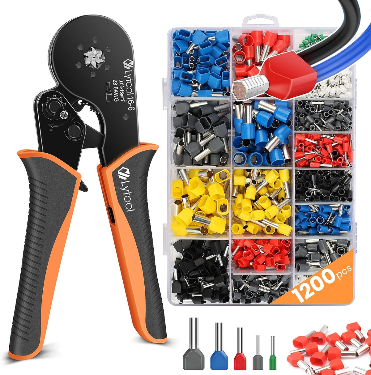 Lytool Ferrule Crimping Tool Kit, Hex Ratchet 28-5AWG & 1200 Wire Ferrules