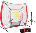 7x7 Ft Baseball and Softball Training Net with Batting Tee, Strike Zone Target, Portable Hitting and Pitching