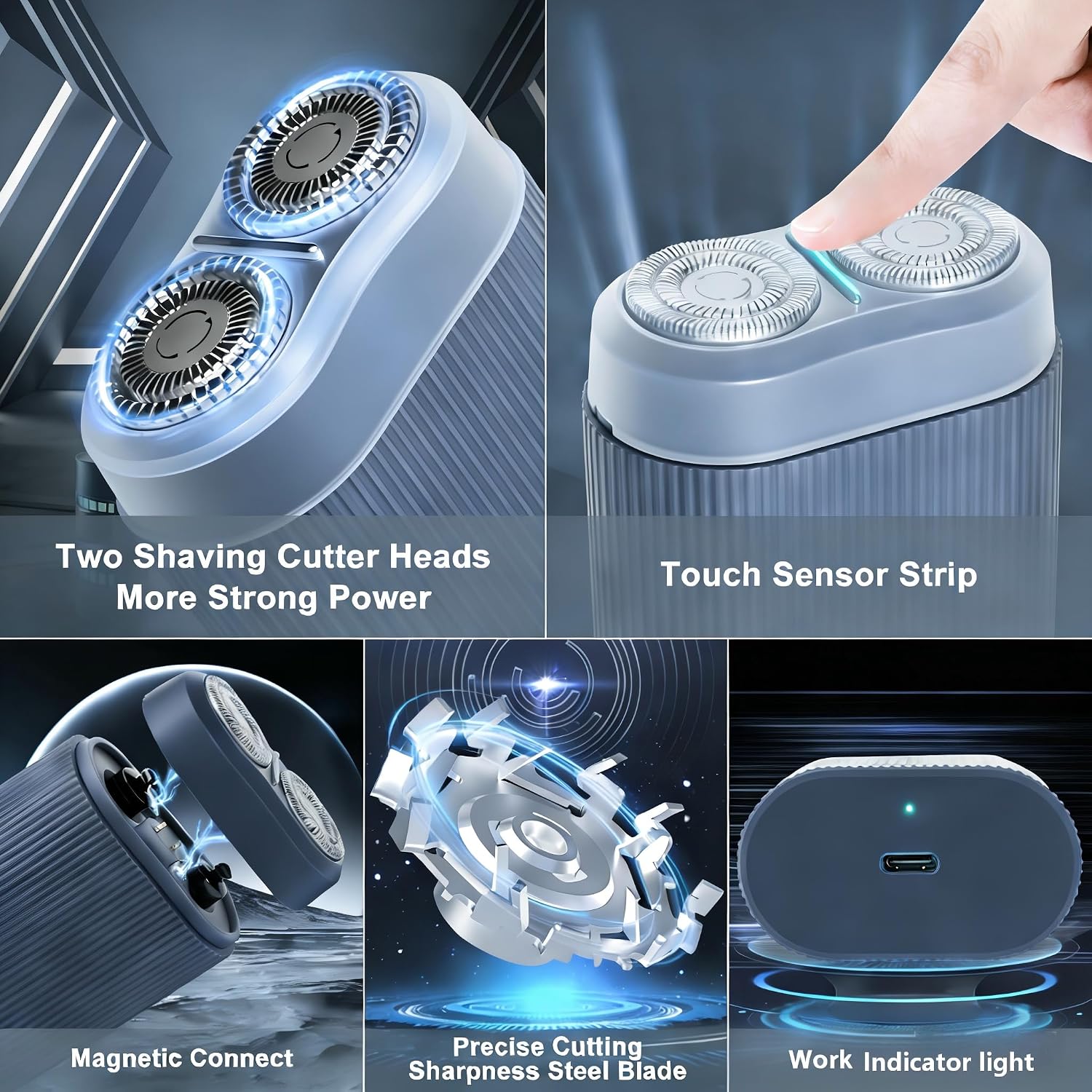Dual Head Electric Shaver for Men, Rechargeable USB Portable Razor, Wet & Dry Washable Rotary Shaver, Compact Travel