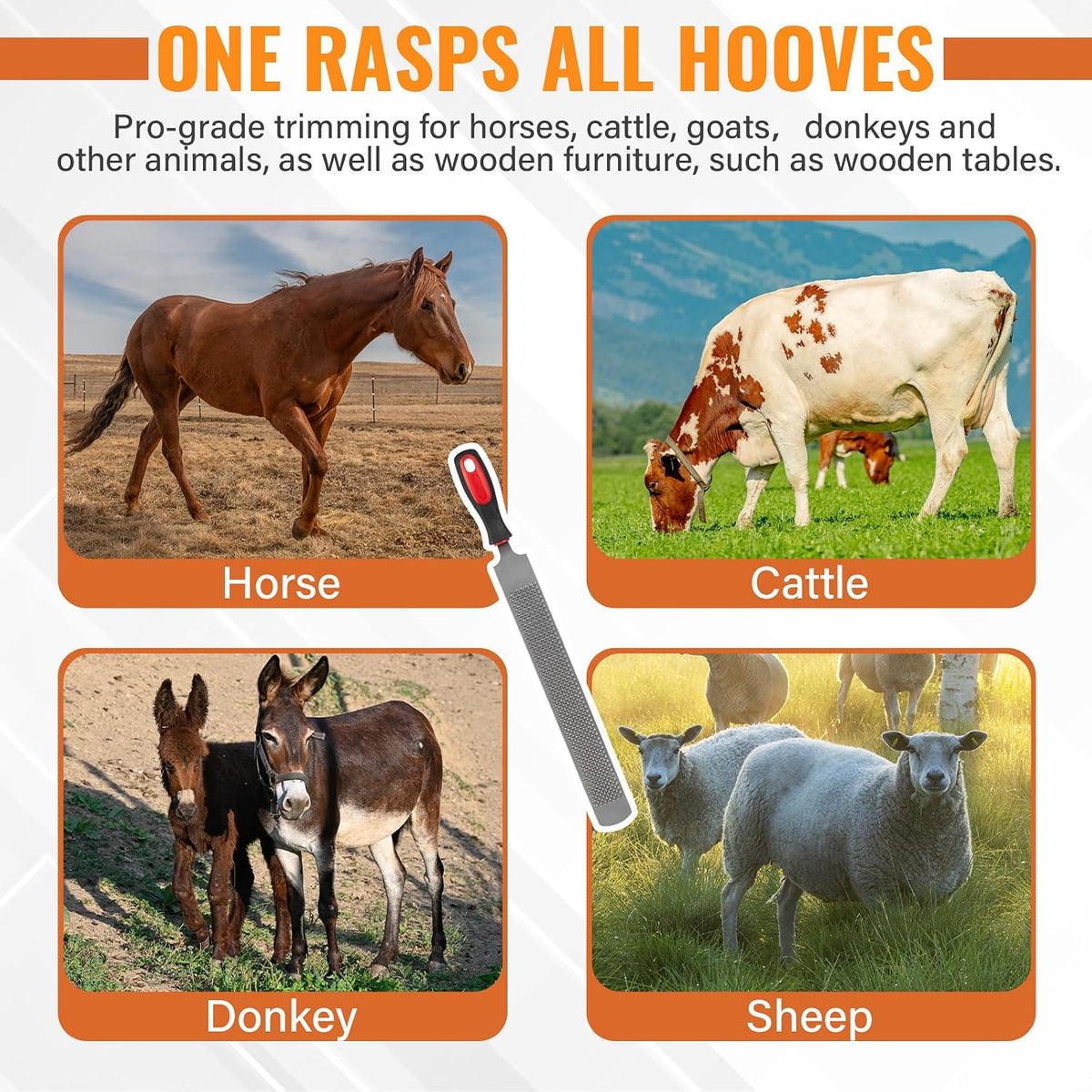 18Inch Professional Farrier Hoof Rasp - Heavy Duty Carbon Steel Hoof Trimmer for Horses, Cattle, Goats, Donkeys