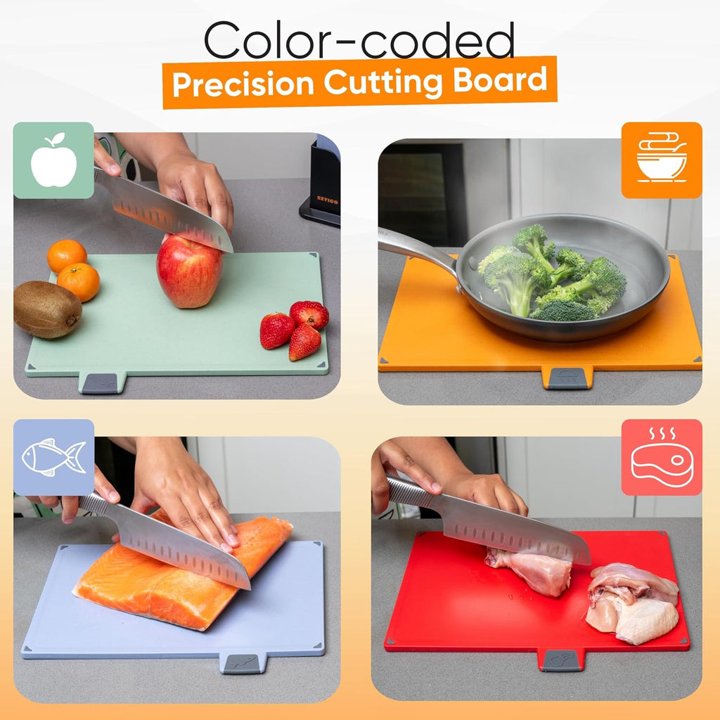 4-Piece Non-Toxic Cutting Board Set with Premium Scissors – BPA-Free Plastic and Rubber Chopping Boards for Kitchen