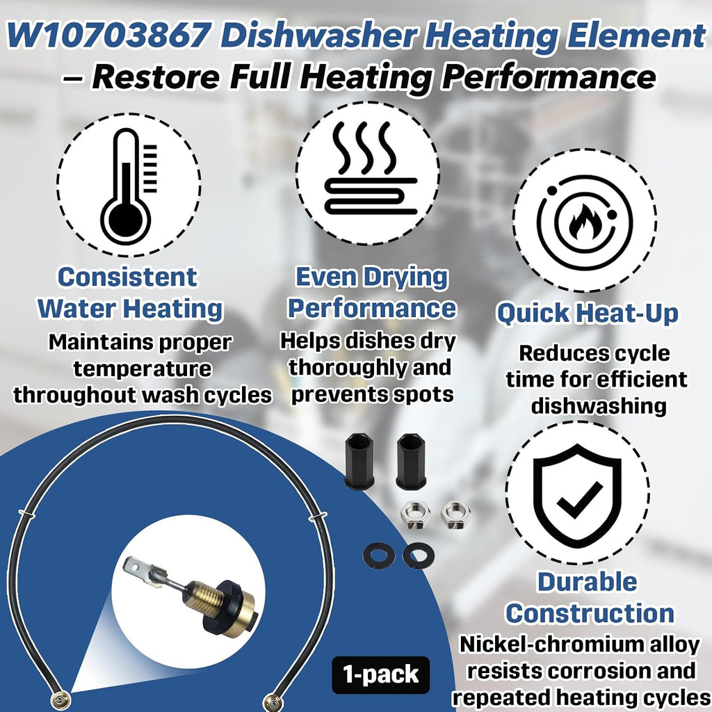 W10703867 Dishwasher Heating Element Compatible with Whirlpool Dishwashers