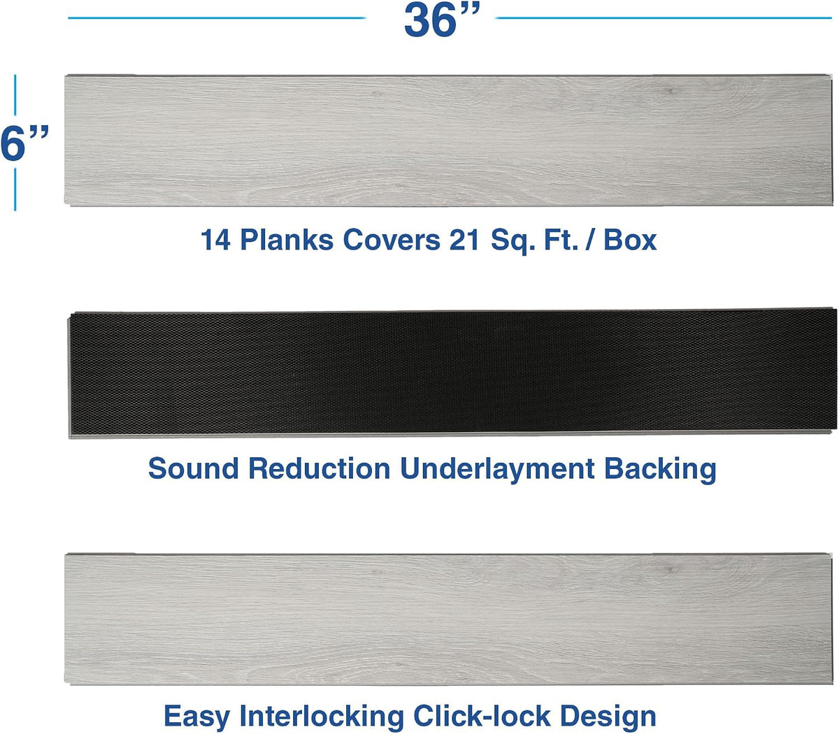 Interlocking Vinyl Flooring Planks 36" X 6", 14 Planks Covers 21 Sq.Ft Per Box, Brown or Grey, 5mm Thick DIY Easy