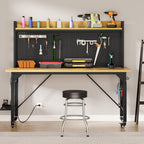 48in Adjustable Workbench with Pegboard & Wheels & Outlets