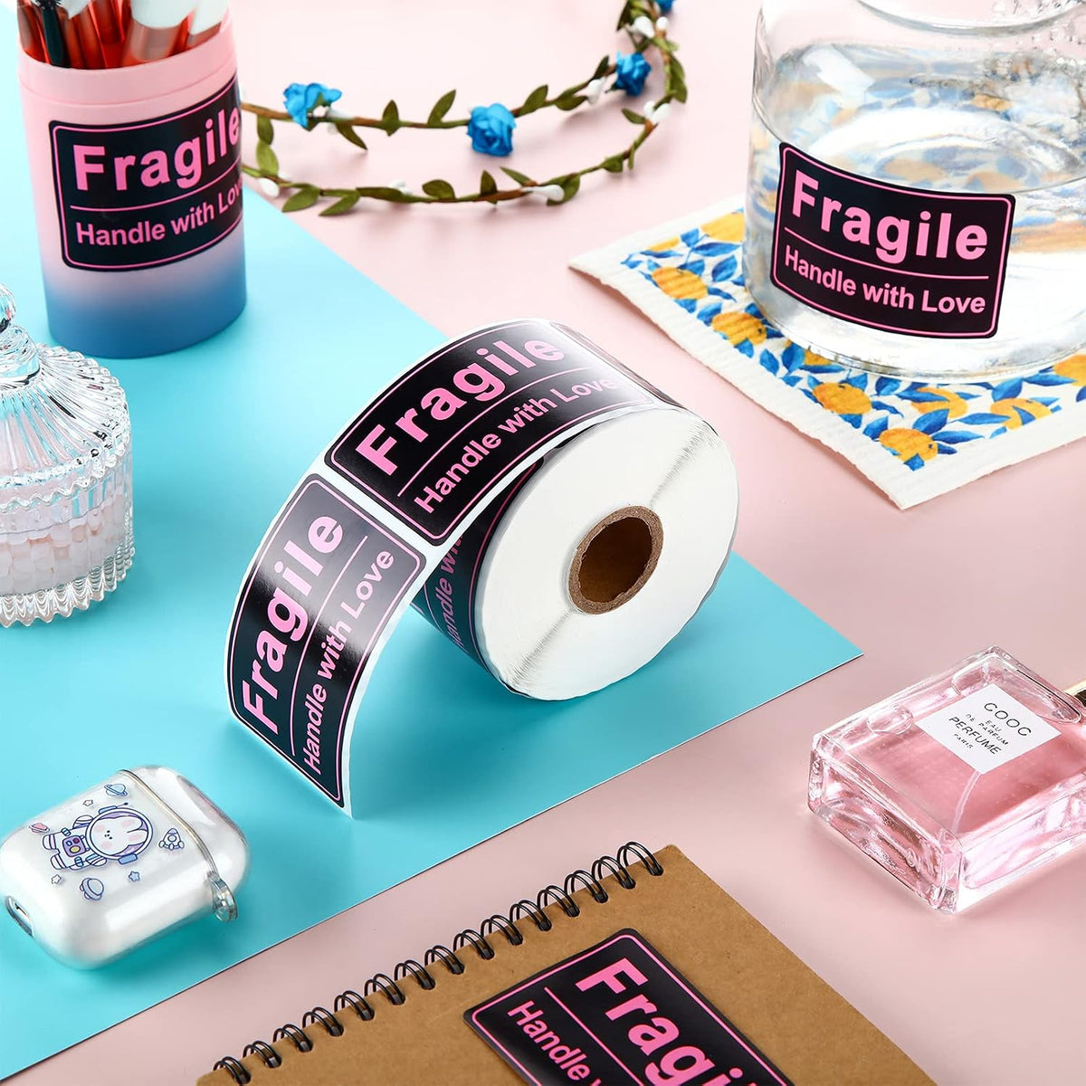 500 Pcs 2x3 Pink Fragile Sticker for Shipping Handle with Love Label