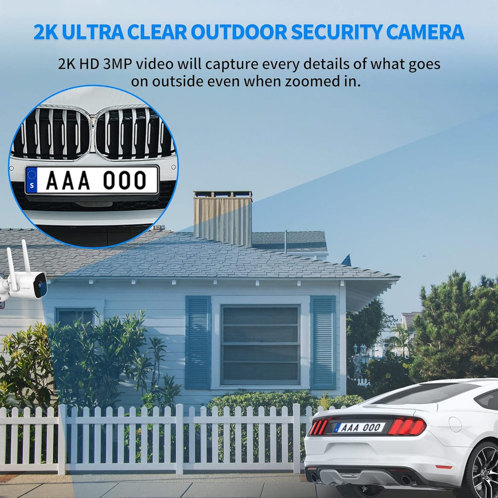2K Home Security Cameras, 4 Pack Wired WiFi Outdoor Security Cameras with Night Vision, Two-Way Audio, 2.4G WiFi