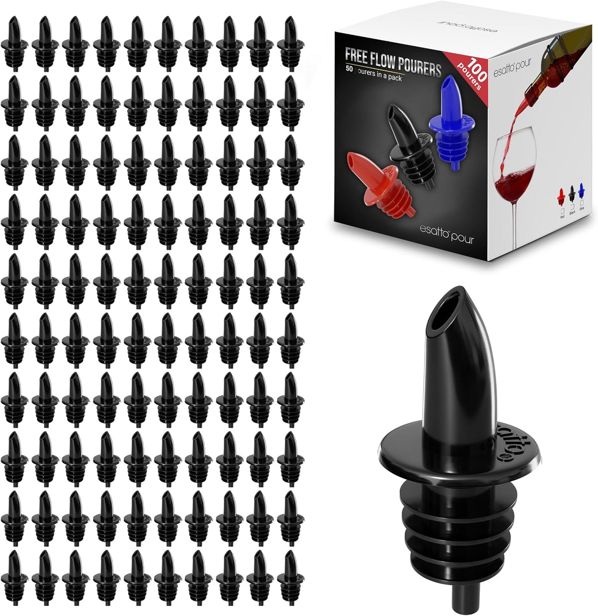 Free Flow Plastic Bottle Pourers, Speed Spouts, 100 Pack