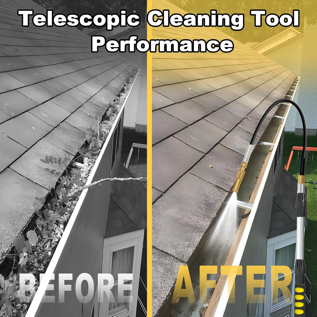 20FT Reach Gutter Cleaning Tools from Ground, Telescopic Rain Gutter Cleaner Tool with Garden Hose Attachment and