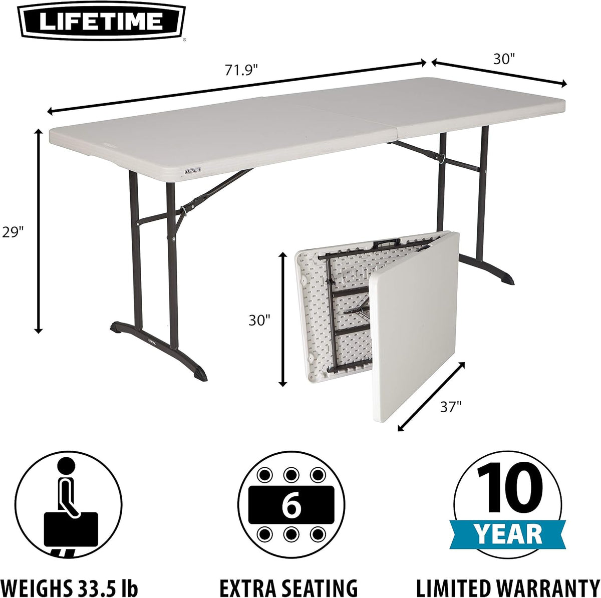 Commercial Fold-in-Half Table, 6-Foot, Almond