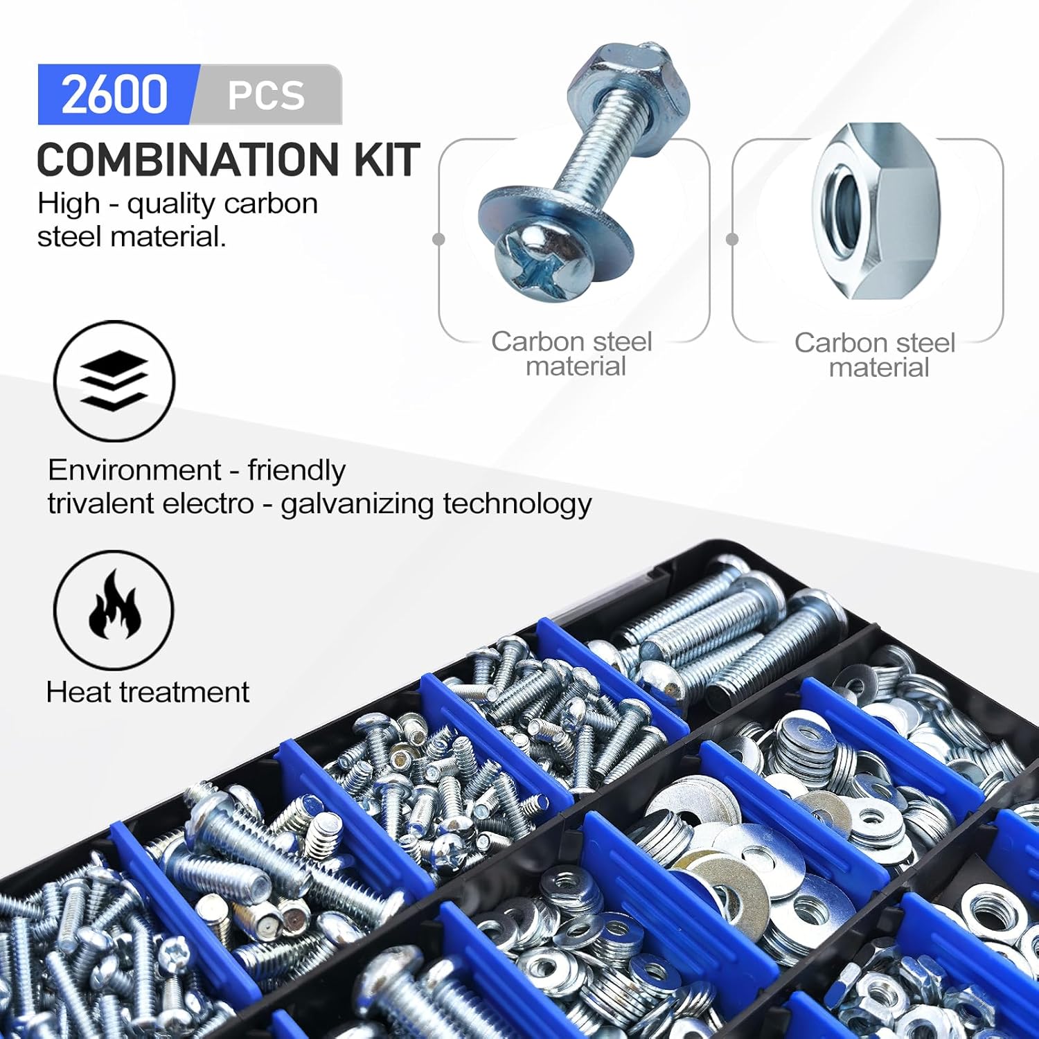2600 Piece Bolt and Nut Hardware Assortment Kit with Diverse Bolts, Screws, Washers & Nuts–DIY-Friendly, 3-Tier
