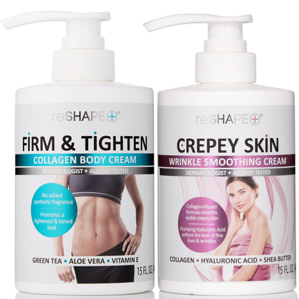 Reshape Collagen Body Cream + Crepey Skin Treatment Lotion Moisturizer Skin Care Set, Crepey Skin Cream Targets
