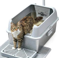 Stainless Steel Litter Box XL, Extra Large High Sided Litter Box with Handles for Big Cats, Anti-Urine Leakage Metal