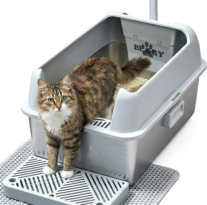 Stainless Steel Litter Box XL, Extra Large High Sided Litter Box with Handles for Big Cats, Anti-Urine Leakage Metal