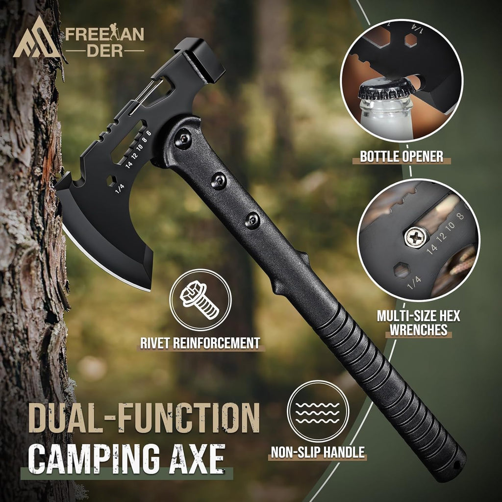 Hatchet Axe with Sheath, Multi-Functional Tactical Tomahawk | Sharp Portable Survival Axes with Hammer for Camping