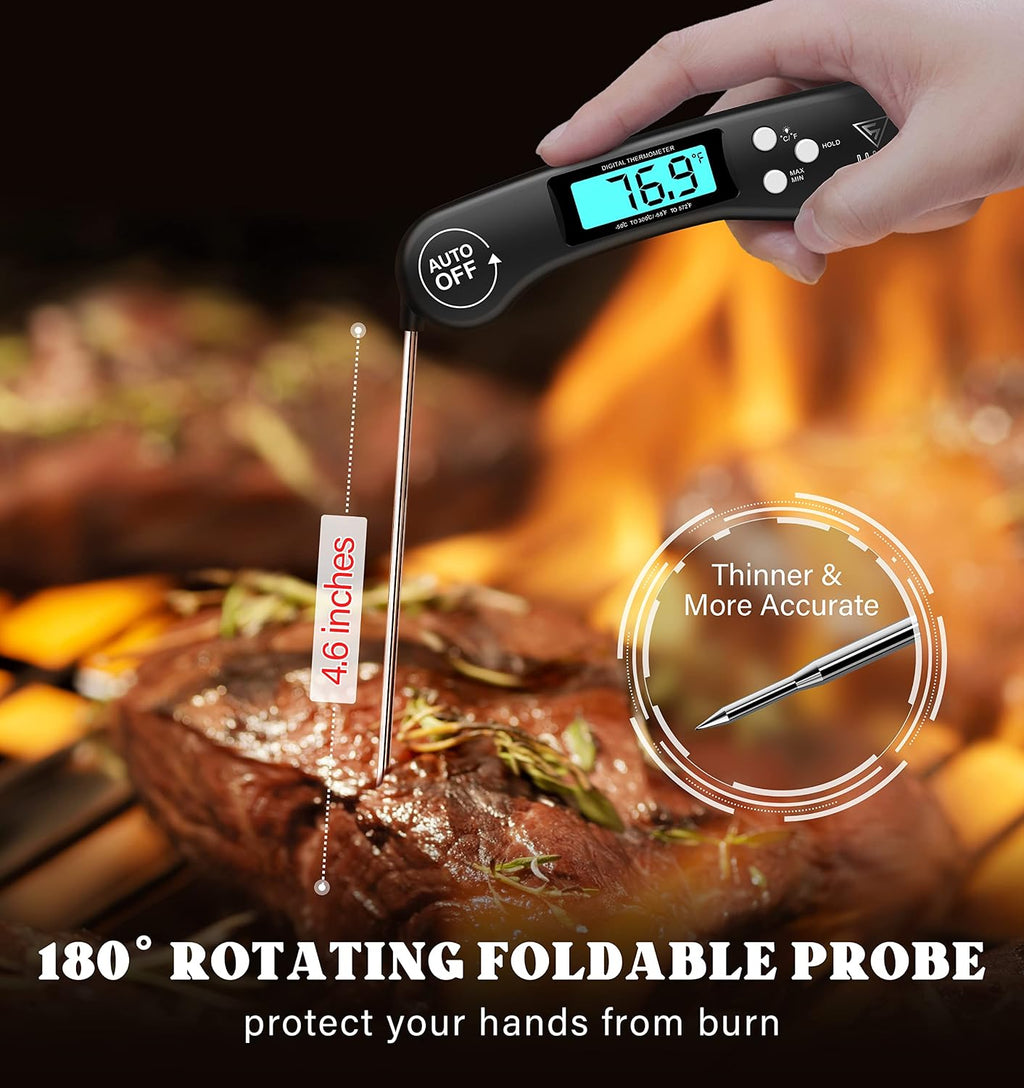 Digital Meat Thermometer, 2 Pack Instant Read Food Thermometer for Cooking, Kitchen Probe with Backlit & Reversible