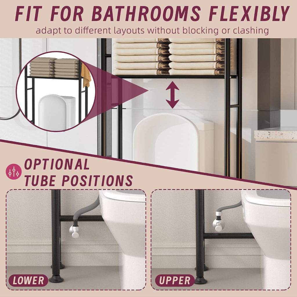 3-Tier Over The Toilet Storage Cabinet with Paper Holder and 4 Hooks, Metal Over Toilet Bathroom Organizer and