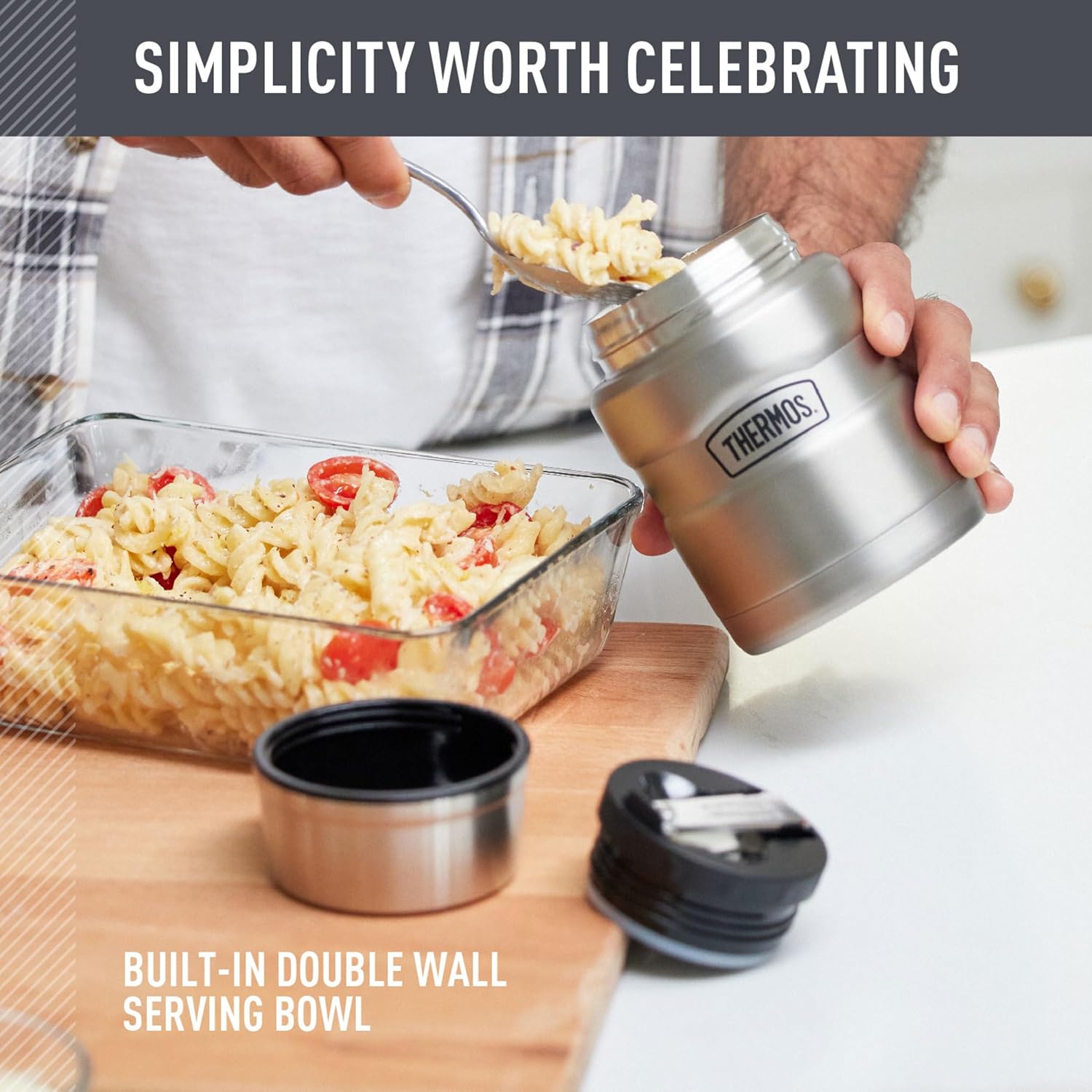 Stainless King Food Jar with Spoon, 16oz, Matte Steel | Stainless Steel Insulated Food Container with Built-In Bowl
