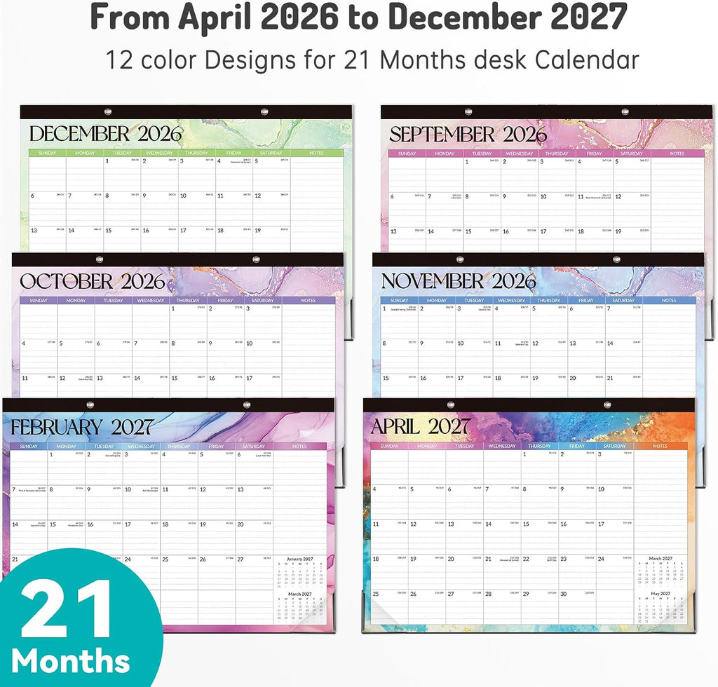 Desk Calendar 2026-2027, 21 Months Calendar Runs from April 2026 to December 2027, 17" x 12" Large 2026 Wall Calendar