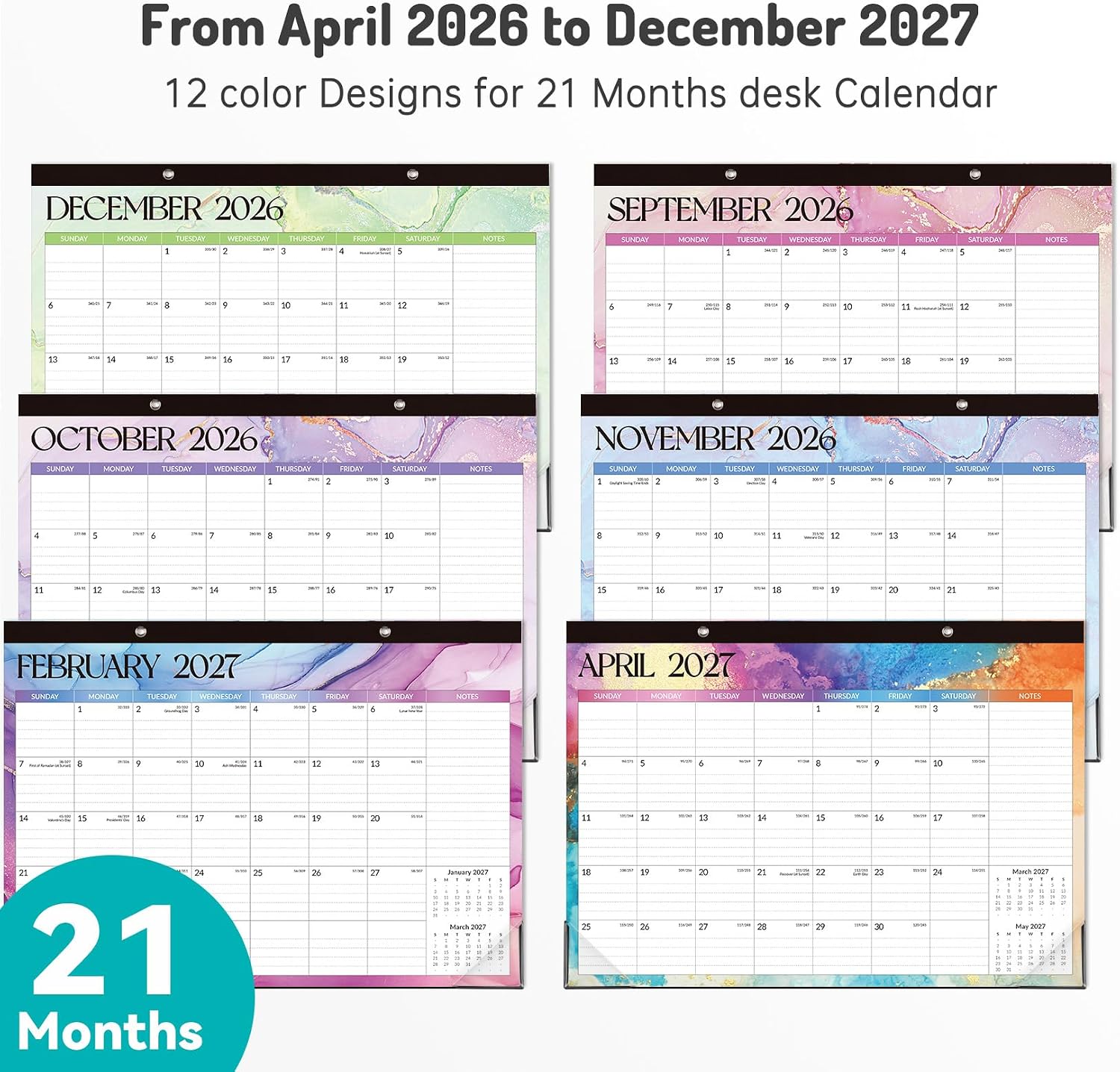 Desk Calendar 2026-2027, 21 Months Calendar Runs from April 2026 to December 2027, 17" x 12" Large 2026 Wall Calendar