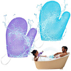2 Pcs Honeycomb Bath Mitt Exfoliating Glove,Blue,Purple