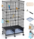 Upgraded Encrypted Metal 46-Inch Bird Cage for Parrot Parakeets | Parakeet Cage with Wooden Perches, Slide-Out Tray
